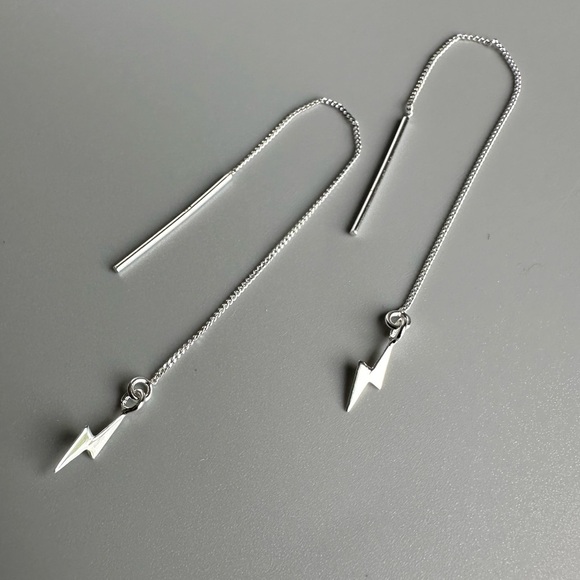 Sterling Silver Lightning Bolt Dangle Threader Earrings - Picture 5 of 6